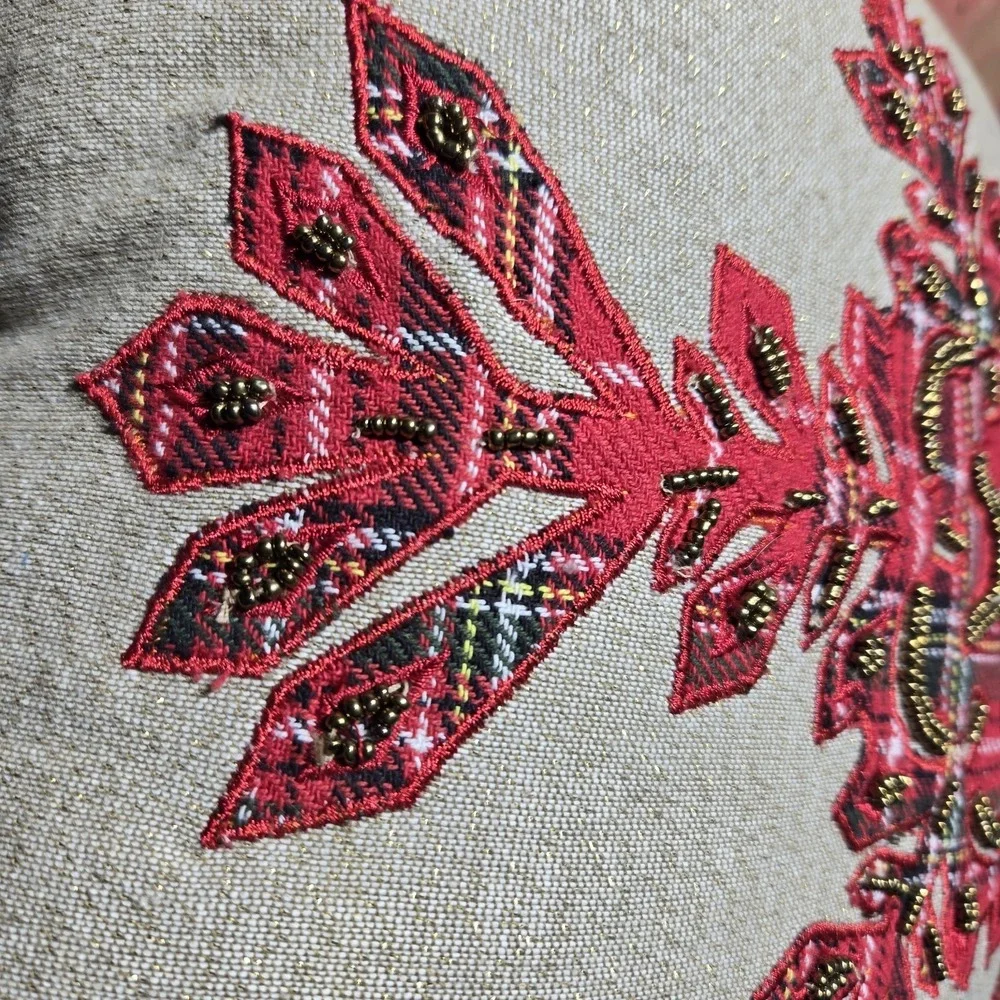 Pier 1 Beaded Plaid Snowflake‎ Christmas Throw Pillow 15